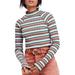 FREE PEOPLE Womens Brown Ribbed Striped Long Sleeve Turtle Neck T-Shirt Top Size: L