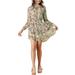 Allegra K Junior's Floral Tie Neck Smocked Waist Chiffon Dress