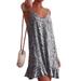 TWZH Women Floral Print V Neck Sleeveless Ruffle Stitching Mini Dress