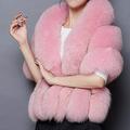 Elegant Women's Luxury Party Faux Fox Fur Long Shawl Cloak Cape Ladies Outerwear Pink
