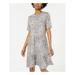 ONE CLOTHING Womens Gray Acid Wash Short Sleeve Crew Neck Above The Knee Fit + Flare Dress Size M