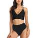 Colisha Plus Size Ladies Women High Waist Bikini Set Juniors Swimsuit Sexy Swimwear V-Neck Beachwear Bandeau Swimming Costumes Two Piece Bathing Suit Push Up Padded Tops with Bottoms Backless