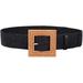 Women Skinny Dress Belt, Fashion Straw Woven Elastic Stretch Waist Band Wood Buckle Belt