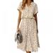 Polka Dot Women Dress Ruffled Short Sleeve V Neck Long Boho Dress Summer Puff Sleeve Button Bow Holiday Party Midi Dress