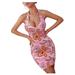 BrilliantMe Womenâ€™s Halter Bandage Skinny Dress Flower Printing Backless Short Dress