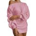 Women Lantern Sleeve Off Shoulder Sweater Dress, Oblique Shoulder Solid Color Knitted Dress