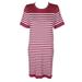 Anne Klein Womens Pink White Striped Crew Neck Short Sleeve Knee Length Shift Dress L