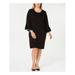 CALVIN KLEIN Womens Black Sweater Bell Sleeve Jewel Neck Knee Length Wear To Work Dress Plus Size: 3X