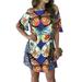 Sexy Dance Bohemian Beach Butterfly Print Dress Loose Open Back Cutout Floral Print Sundress Women Casual Short Sleeve T-shirt Dress