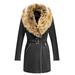 Giolshon Women's Faux Suede Leather Long Jacket Wonderfully Parka Coat with Faux Fur Collar S
