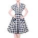 LYUMO Dilwe Women Classic Blue White Gray Plaid Pattern Turn-down Collar V-neck Flared Dress, V-neck Dress, Flared Dress