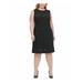 TOMMY HILFIGER Womens Black Textured Solid Sleeveless Jewel Neck Knee Length Shift Evening Dress Size 22W