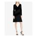 RALPH LAUREN Womens Black Color Block Velvet Long Sleeve V Neck Above The Knee A-Line Cocktail Dress Size 8