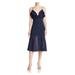 FINDERS Womens Navy Ruffled Spaghetti Strap V Neck Below The Knee Fit + Flare Dress Size S