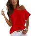 Women Mock Neck Cut Out Solid Color Short Sleeve Blouse