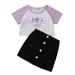 Kids Girls 2-piece Outfit Set Angel Letter Print Tops+Skirt Set