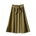 Elegant Lady Skirt High Waist Pleated Knee Length Skirt Vintage A Line Big Bow Red Black Side Zipper Skater Skirts Red