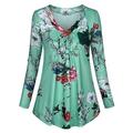 Julycc Plus Size Women Long Sleeve Floral Print V Neck T Shirt Blouse