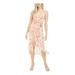 BARDOT Womens Pink Sheer Ruffled Floral Spaghetti Strap V Neck Below The Knee Hi-Lo Dress Size 12\XL