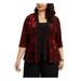 ALEX EVENINGS Womens Red Embellished Jacket Floral Sleeveless Scoop Neck Evening Top Size 2X