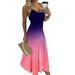 Plus Size Women Contrast Color Long Dress Spaghetti Strap V Neck Long Dress Casual Gradient Color Party Holiday Dress
