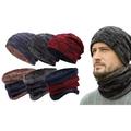 Mens Winter Warm Knit Hats Skull Cap Neck Beanie Hat Scarf Set