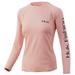 Huk Women's Stripe Badge Pursuit Large Seashell Pink Long Sleeve Shirt