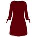 Women Spring New Fashion Solid Color Casual O-neck Loose Dress 3/4 Sleeve Bow Elegant Dress