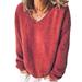 Womens Autumn Casual Long Sleeve V Neckline Pullover Tops Ladies Plush Jumpers
