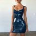 Meterk Women Bodycon PU Leather Mini Dress Spaghetti Strap Solid Color Sleeveless High Waist Party Night Dress