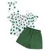 Yejaeka Kid's Summer Dress, Polka Dot Off-the-shoulder Top + Green Shorts