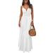 Summer Women Button Dress Solid Color V Neck Long Maxi Dress Sleeveless Elegant Party Cocktail Dresses