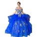 Calla Collection Women's Royal Blue Gold Off-Shoulder Pageant Ball Dress