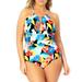 Anne Cole Signature Womens Plus Size Modern Blooms High-Neck One-Piece Style-21PO06485 Swimsuit