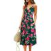 Women Pocket Boho Sundress Summer V Neck Wrap Vintage Sling Sundress Floral Print Flowy Party Swing Boho Beach Long Dress