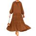 ZANZEA Womens Maxi Dresses Casual Muslim Tiered Layered Puff Sleeve Maxi Dress