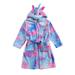 Baby Hooded Bathrobe, Flannel, Tie-dye Pattern 3D Unicorn Animal Adjustable Belt Home Clothing