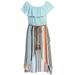 Big Girls 2 Ways Ruffle Hi Lo Maxi Skirt Romper Belt Jumpsuit Romper USA Blue Stripe 10 (2J1K42S)