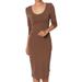 TheMogan Women's Scoop Neck 3/4 Sleeve Stretch Jersey Bodycon Midi Pencil Dress