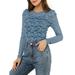 Allegra K Women's Puff Long Sleeve Semi Sheer Floral Lace Tops