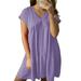 Women V-Neck A-Line Dress Empire Waist Beach Dress Short Sleeve Summer Holidays Dress