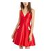 BLONDIE Womens Red Pocketed Satin Sleeveless V Neck Short Fit + Flare Cocktail Dress Size 15