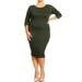 MOA COLLECTION Women's Plus size 3/4 Sleeve Bodycon Crew Neck Solid Midi Dress