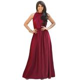 KOH KOH Long Sleeveless Bridesmaid Wedding Party Guest Summer Flowy Casual Brides Formal Evening Sexy Halter Neck Maxi Dress Gown For Women Crimson Dark Red X-Large US 14-16 NT012