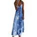 Plus Size Long Maxi Dress for Women Spaghetti Strap Gradient Color Dress Casual V Neck Beach Holiday Party Swing Dress Sundress