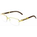 Executive Half Rim Gold Rectangular Metal & Wood Eyeglasses/Clear Lens Hip Hop Luxury Casual Sunglasses