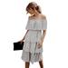 Women's Off The Shoulder Ruffle Party Dresses Loose Casual Polka Dot Dress Summer Beach Maxi Dress, WHITE