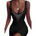 DYMADE Women's Sleeveless V Neck Rhinestone Bodycon Party Evening Mini Dresses