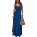 Summer Women Button Dress Solid Color V Neck Long Maxi Dress Sleeveless Elegant Party Cocktail Dresses