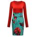 Elegant Women Autumn Dress Over Sized Floral Pencil Dresses Long Sleeve Evening Party Dress Bodycon Vestidos